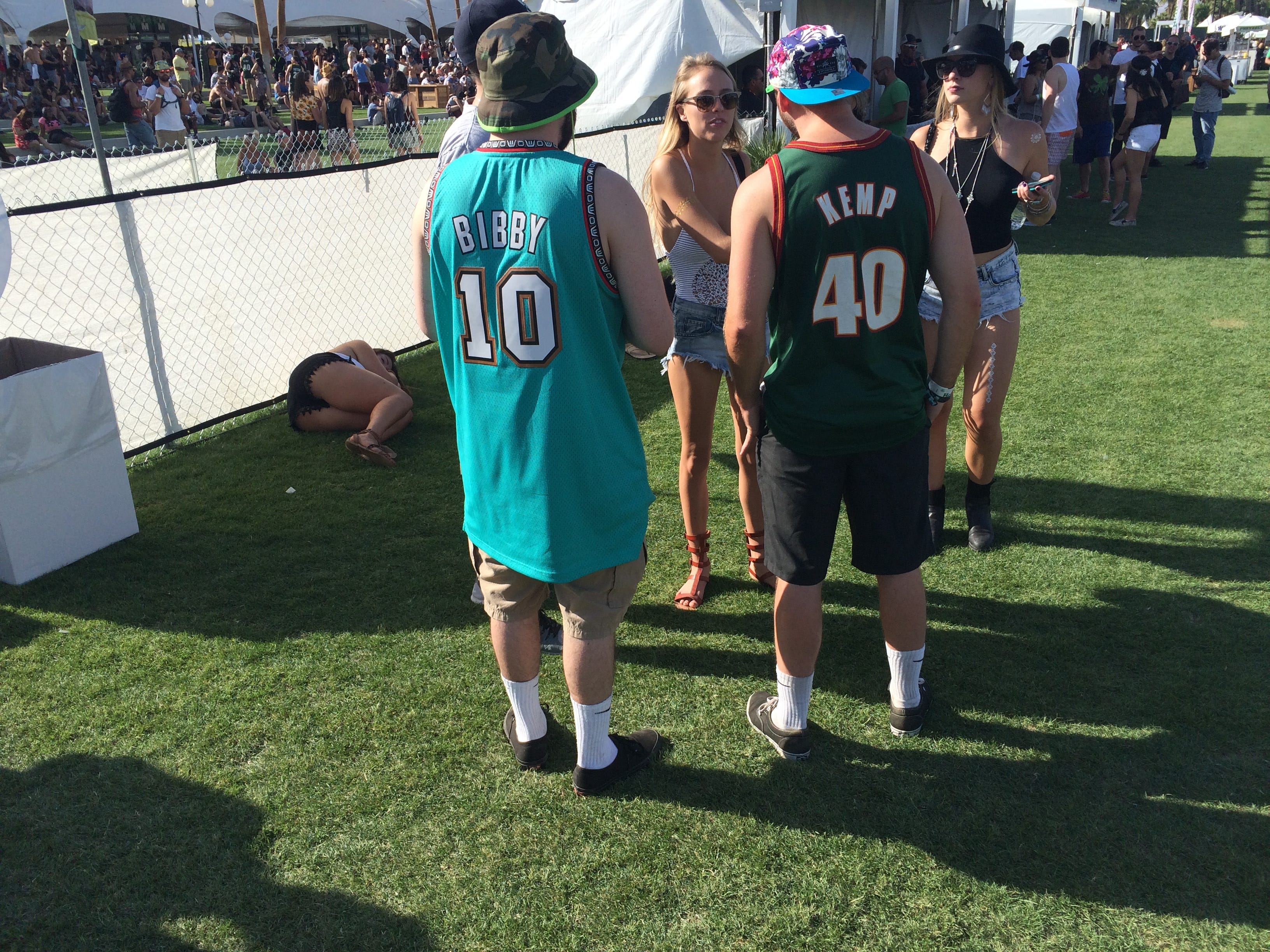 Guys wearing NBA jerseys to Coachella 